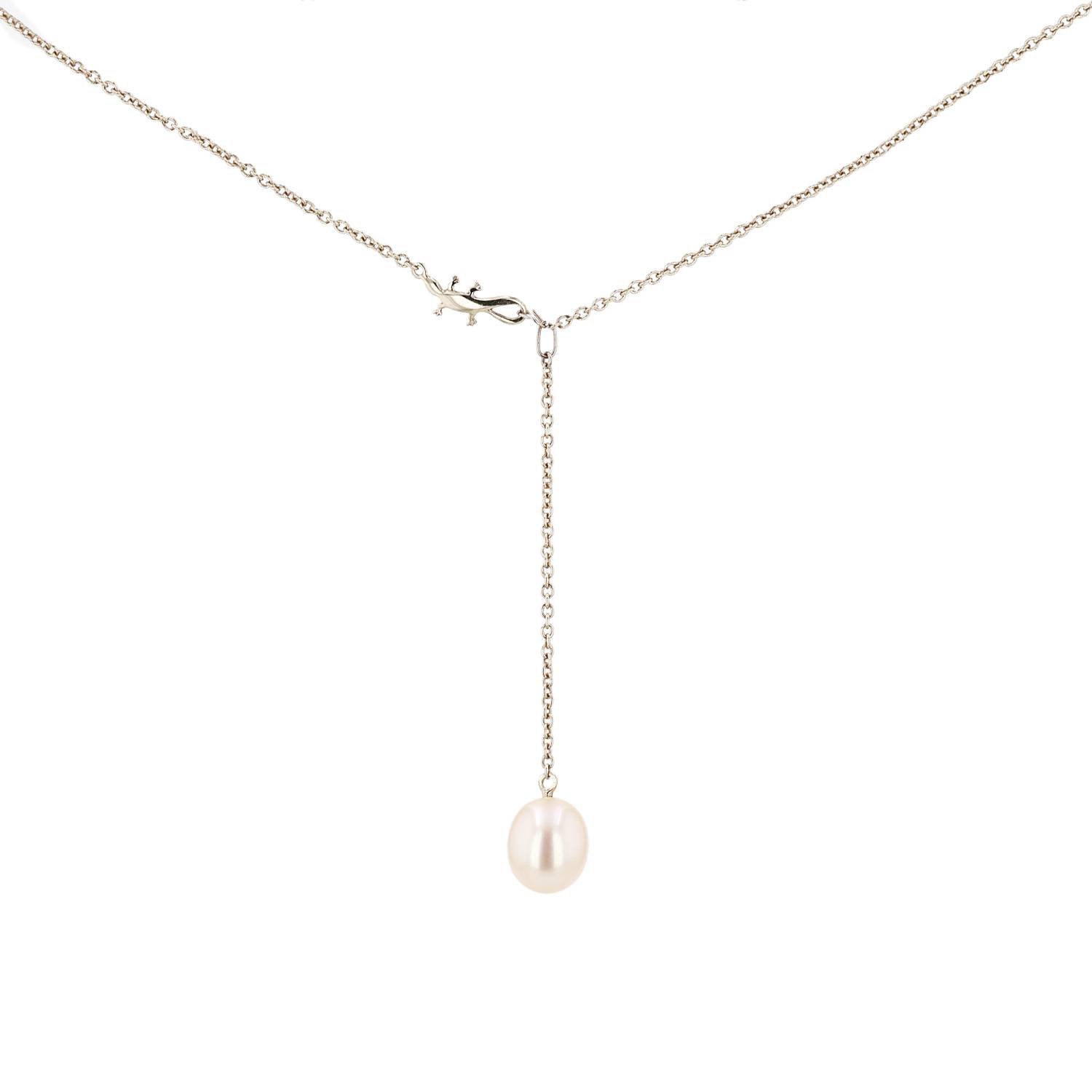 Collier H. Stern en or blanc non rhodié, perle de culture et diamant