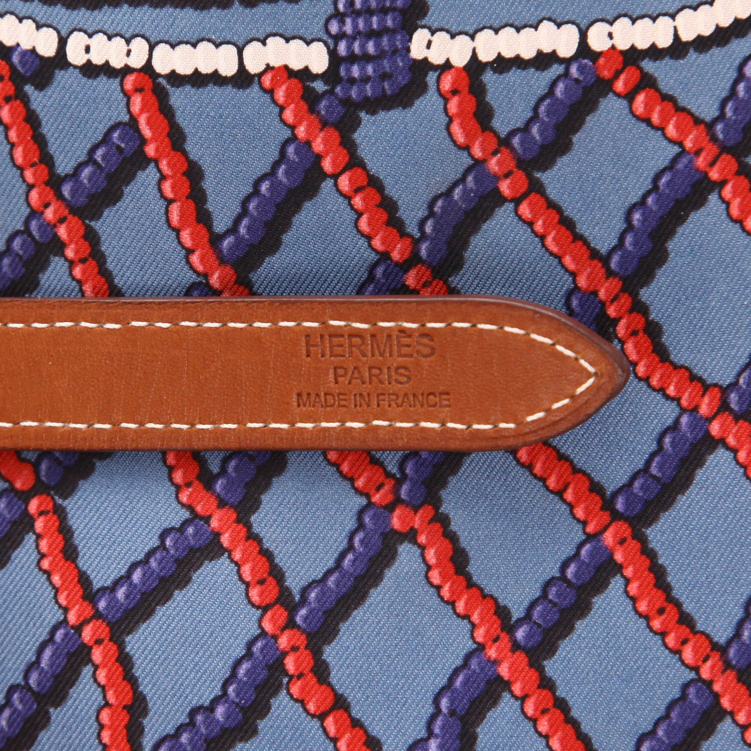 Hermès Silk City bag in blue silk twill and Barénia leather - Detail D2