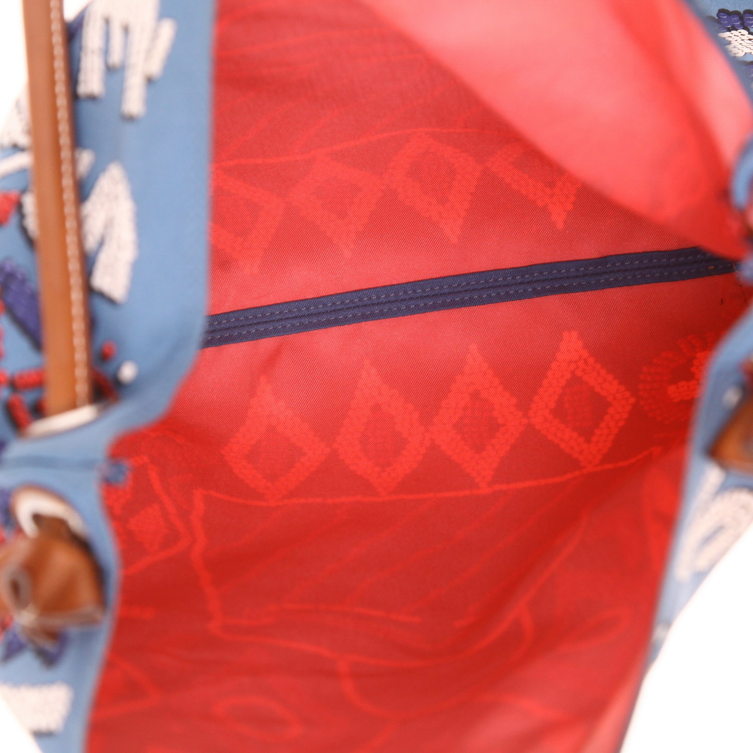 Hermès Silk City bag in blue silk twill and Barénia leather - Detail D3