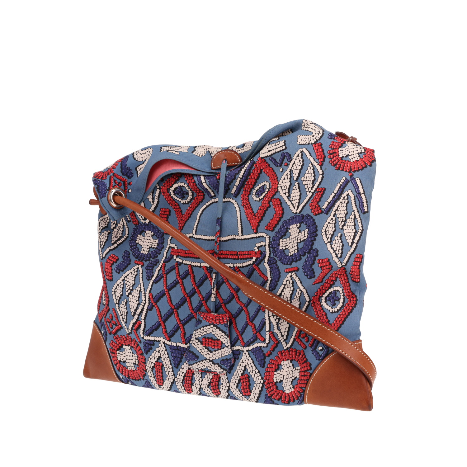 Borsa Hermès "Silk City" in twill di seta blu e pelle Barénia - Detail D4