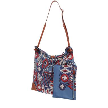 Borsa Hermès "Silk City" in twill di seta blu e pelle Barénia
