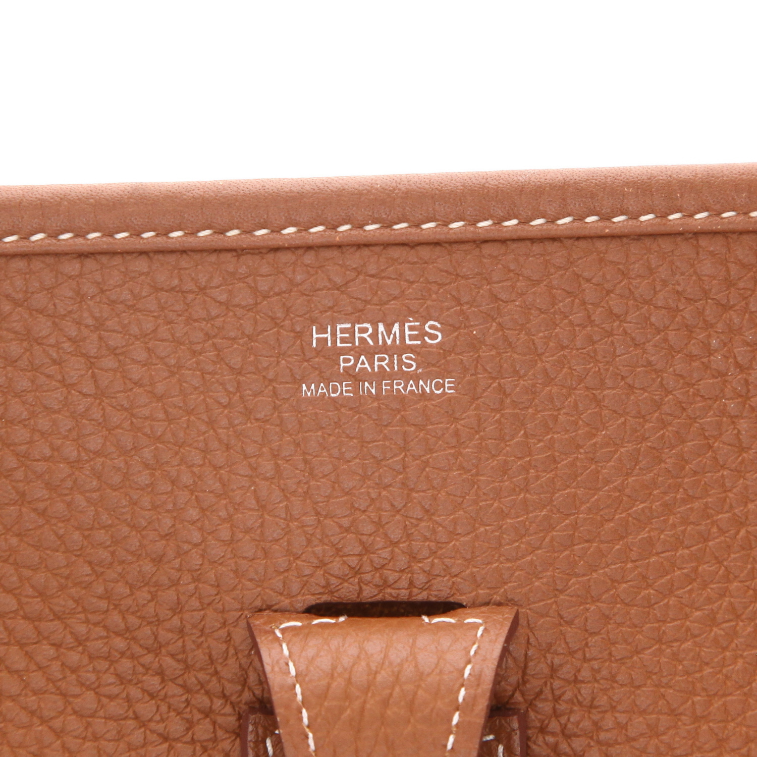 Sac bandoulière Hermès  Evelyne en cuir taurillon clémence gold - Detail D2