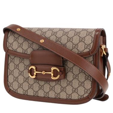 Borsa Gucci 1955 Horsebit in tela Supreme GG beige e pelle marrone