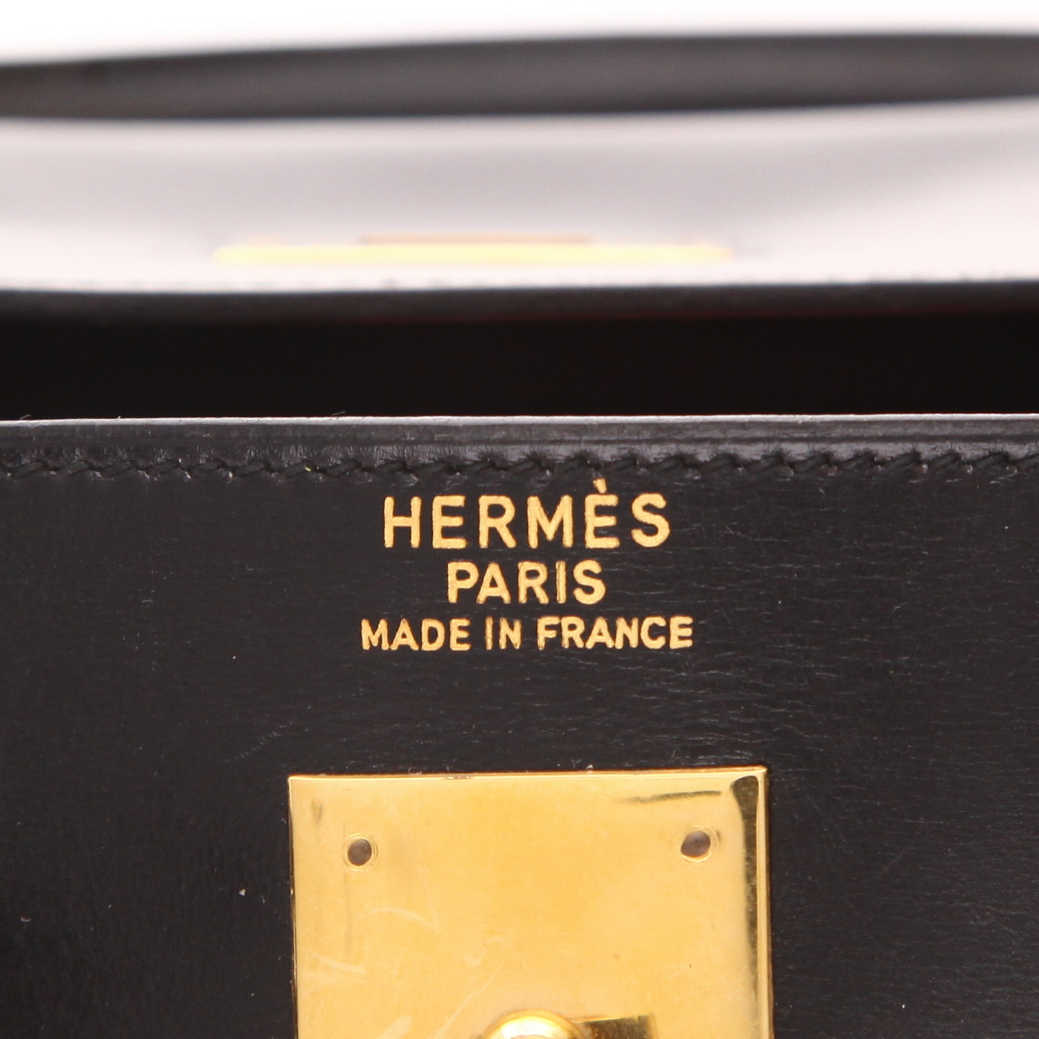 Hermès Kelly handbag, 32 cm, in Noir box calf leather and beige canvas - Detail D2