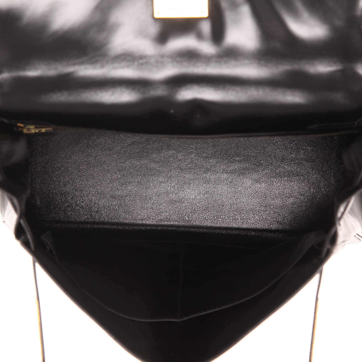 Borsa Hermès Kelly 32 cm in pelle nera “box” e tela beige - Detail D3