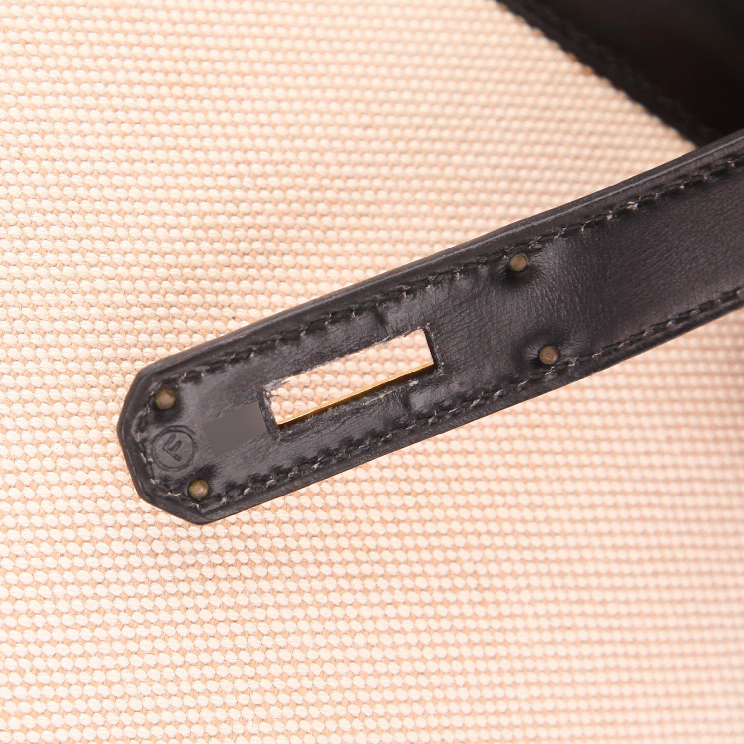 Hermès Kelly handbag, 32 cm, in Noir box calf leather and beige canvas - Detail D4