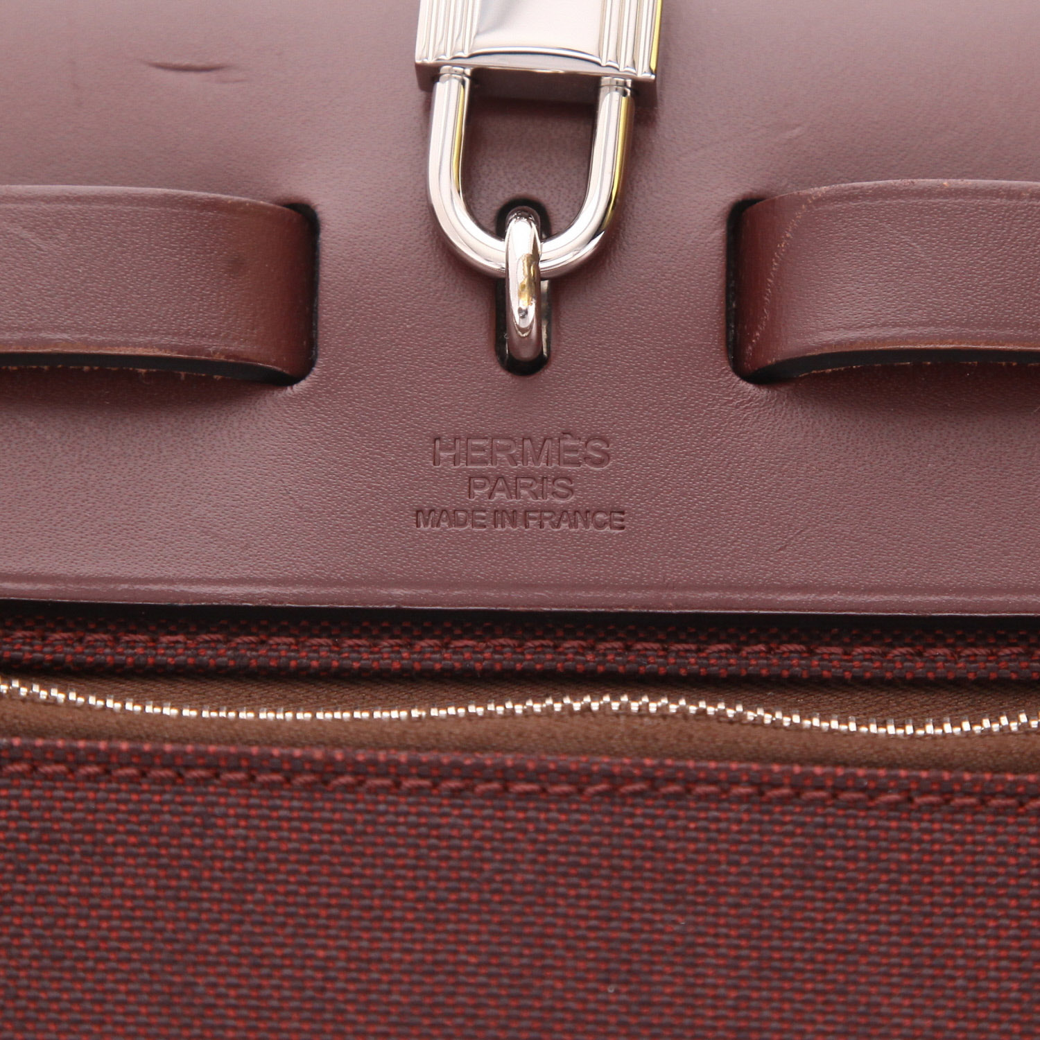 Hermès Herbag handbag in Bordeaux canvas and Bordeaux leather - Detail D2
