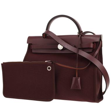 Borsa Hermès Herbag in tela Bordeaux e pelle Bordeaux