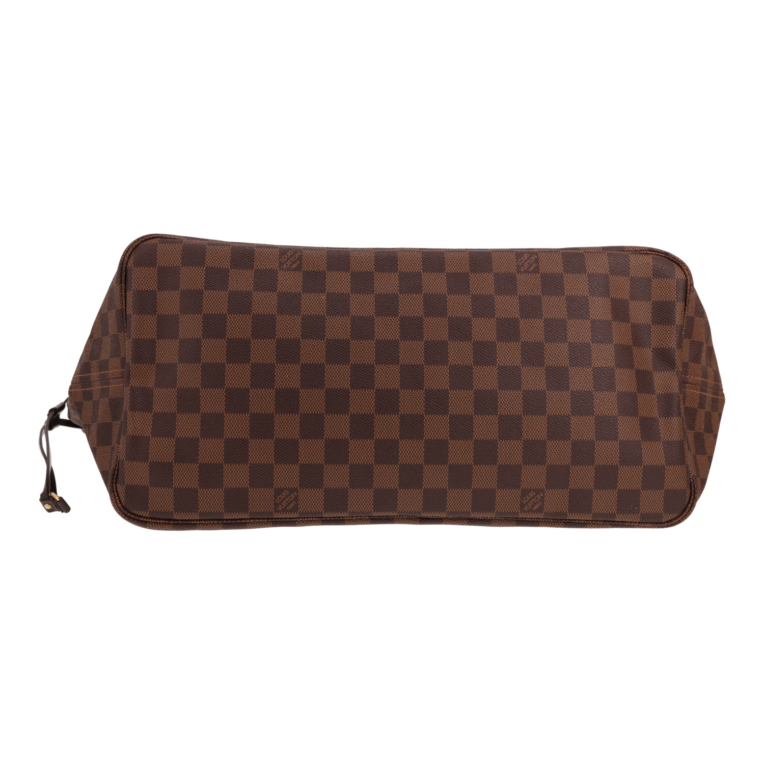 Sac cabas Louis Vuitton  Neverfull grand modèle  en toile damier ébène et cuir marron - Detail D1