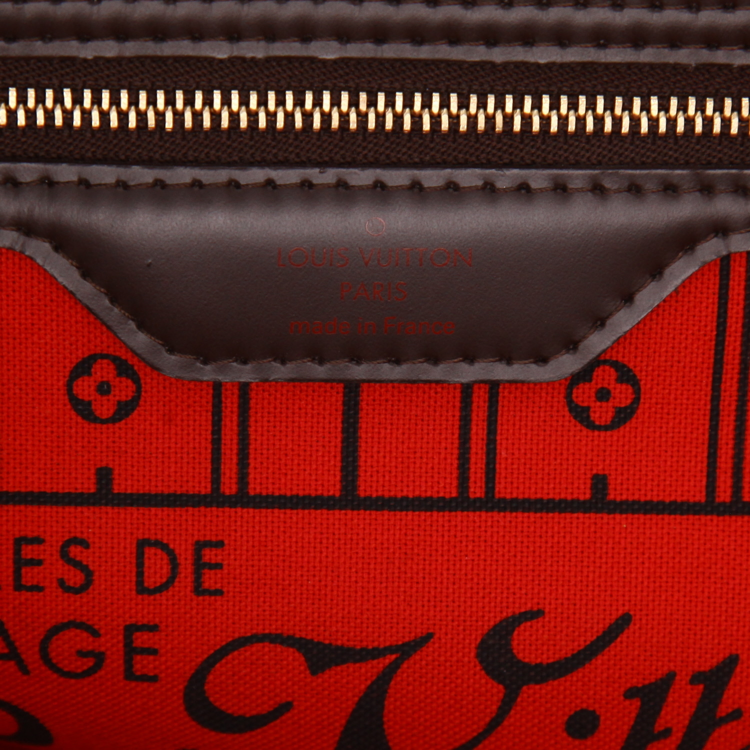 Borsa shopping Louis Vuitton Neverfull modello grande in tela Damier Ébène e pelle marrone - Detail D2