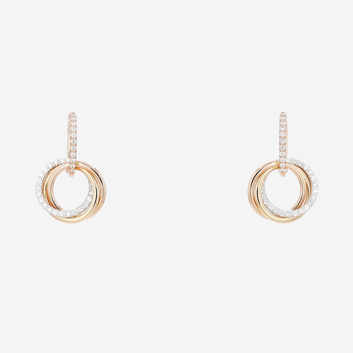 Par de hebillas Cartier Trinity en tres tipos de oro y diamantes