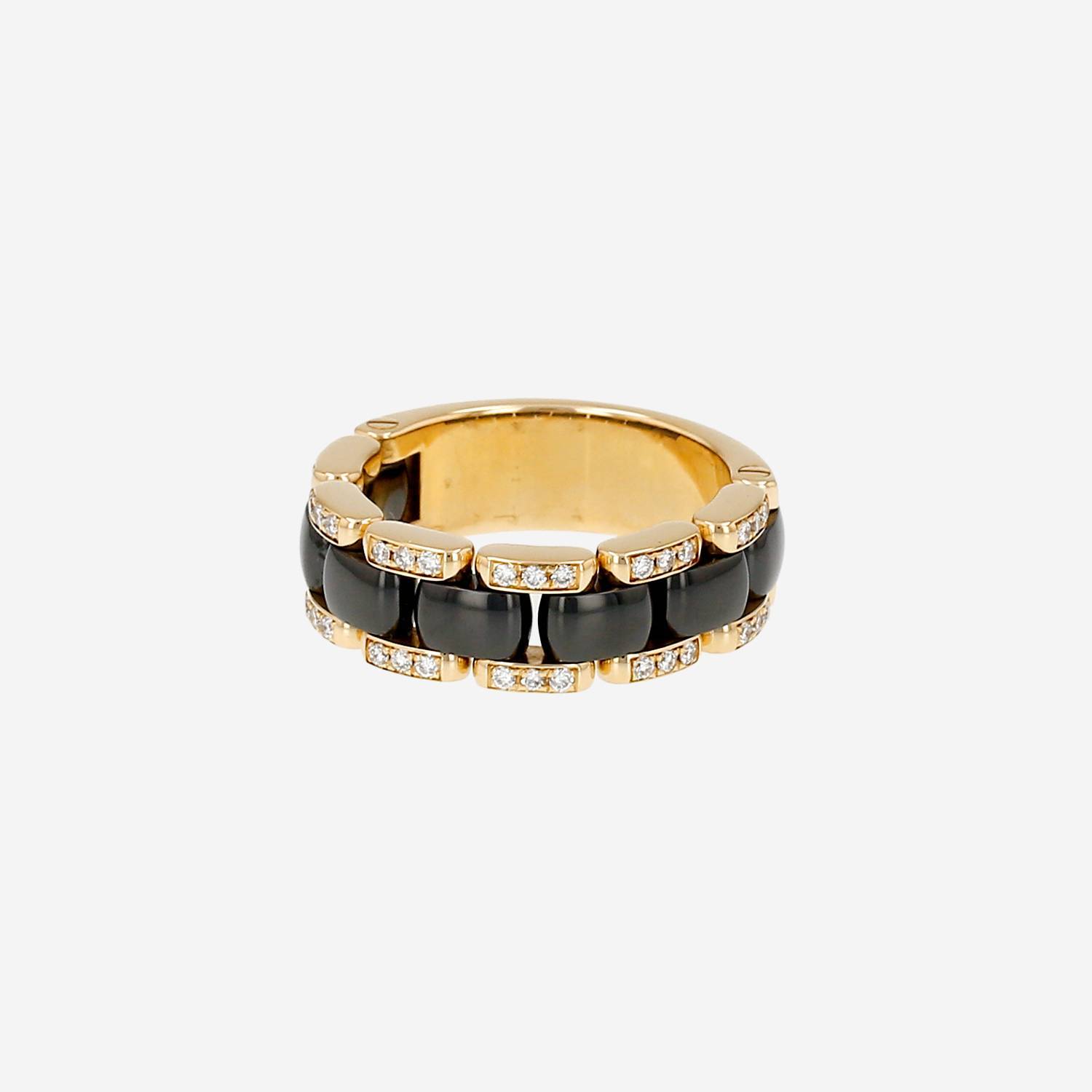 Chanel Ultra flexible ring, medium size, in yellow gold, black ceramic and diamonds