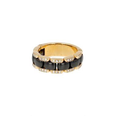Chanel Ultra flexible ring, medium size, in yellow gold, black ceramic and diamonds