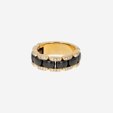 Bague souple Chanel Ultra moyen modèle en or jaune, céramique noir et diamants