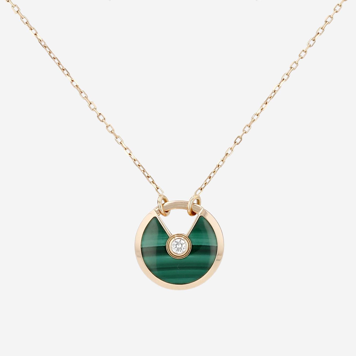 Collana Cartier Amulette taglia S in oro rosa, Malachite e diamanti