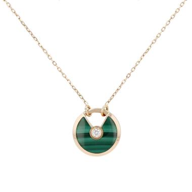 Collar Cartier Amulette, talla S, en oro rosa, Malachite y diamantes