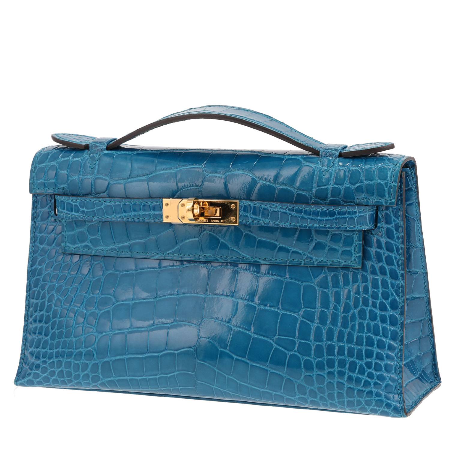 Pochette Hermès Kelly - Clutch en alligator bleu