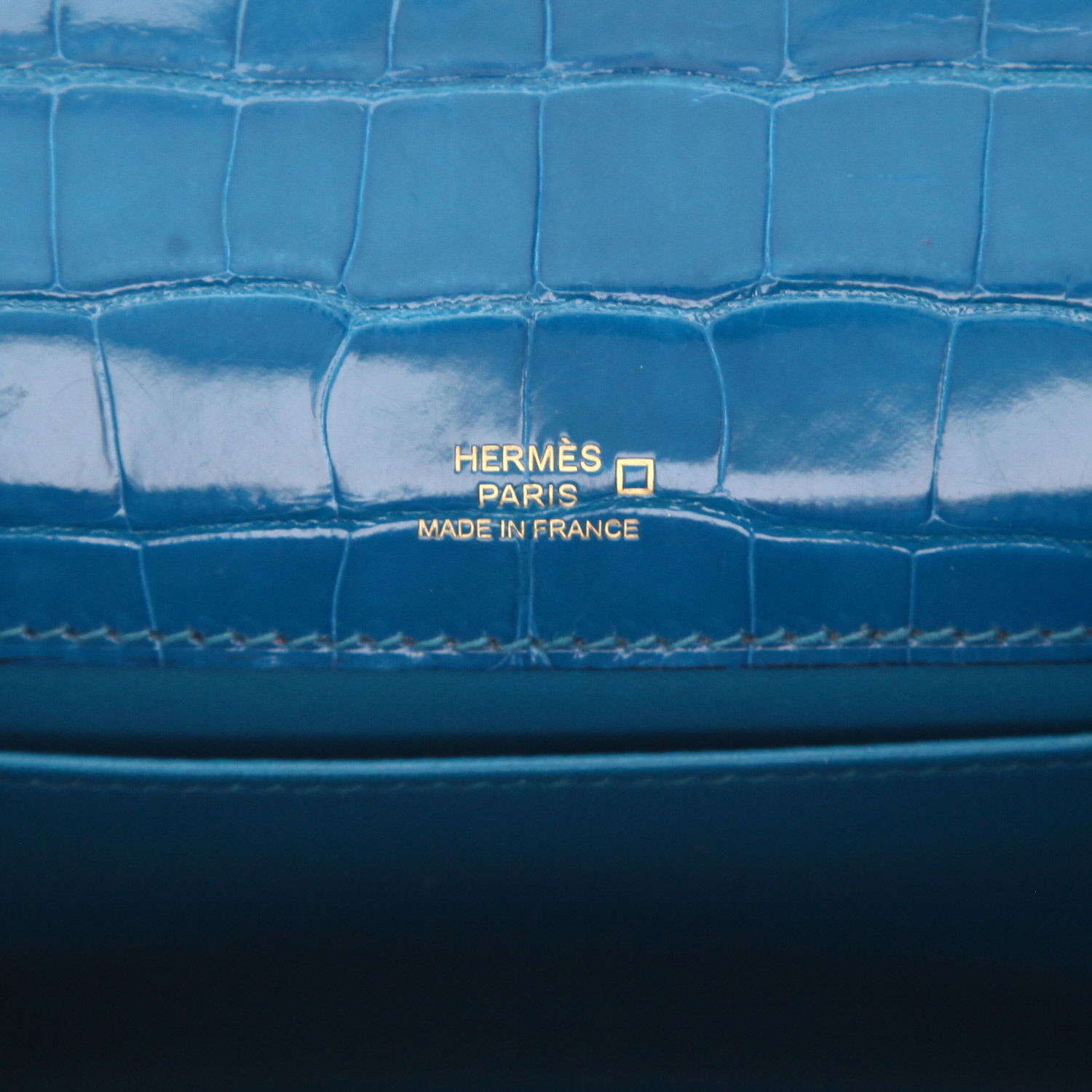 Pochette Hermès  Kelly - Clutch en alligator bleu - Detail D2