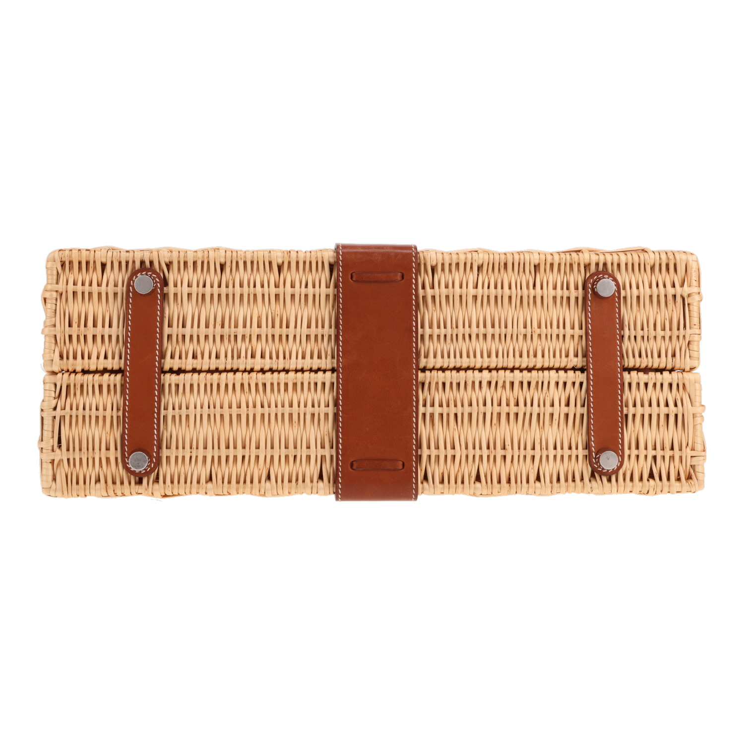 Hermès Kelly Picnic 35 handbag in wicker and Fauve Barénia leather - Detail D1