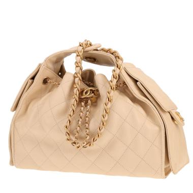 Sac à main Chanel  25 en cuir grainé matelassé beige