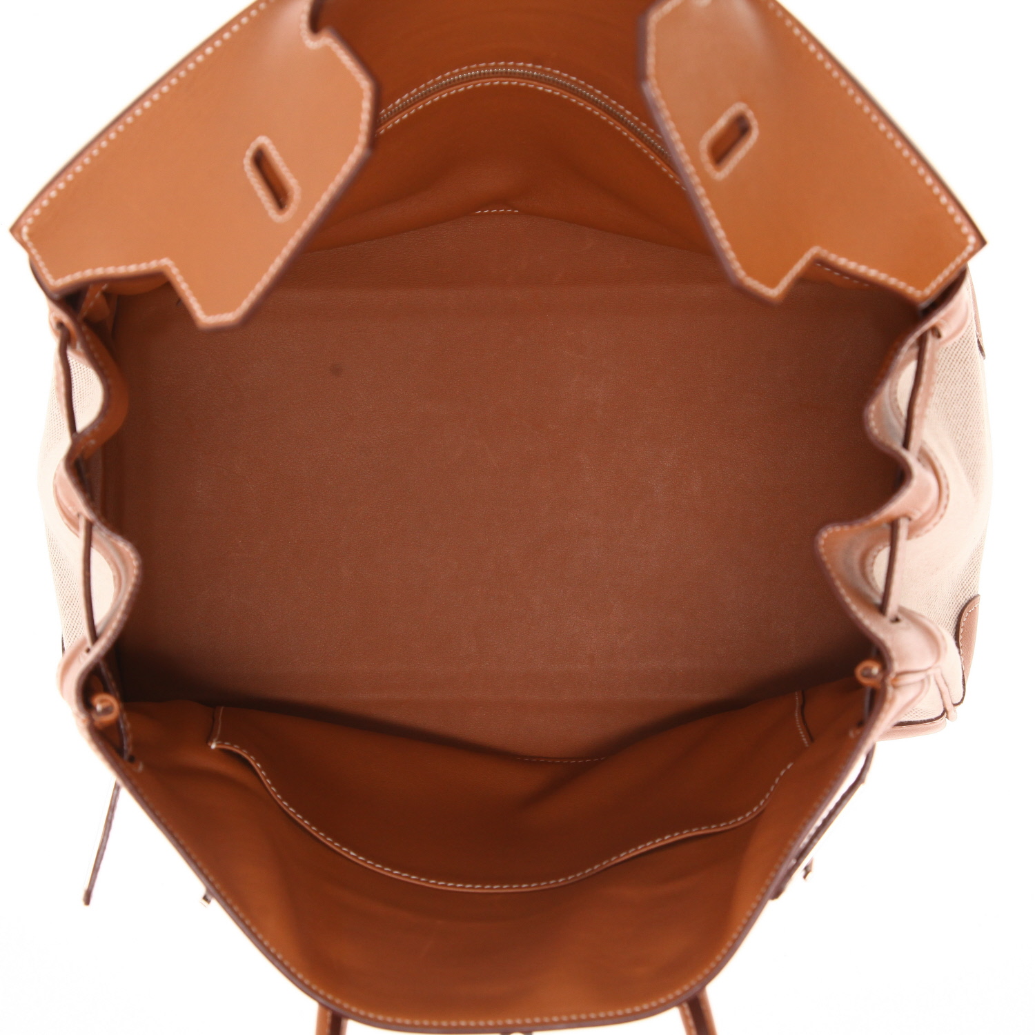 Bolso Hermès Birkin de 35 cm en piel Swift Gold y lona beige - Detail D3
