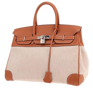 Borsa Hermès Birkin da 35 cm in pelle Swift Gold e tela beige