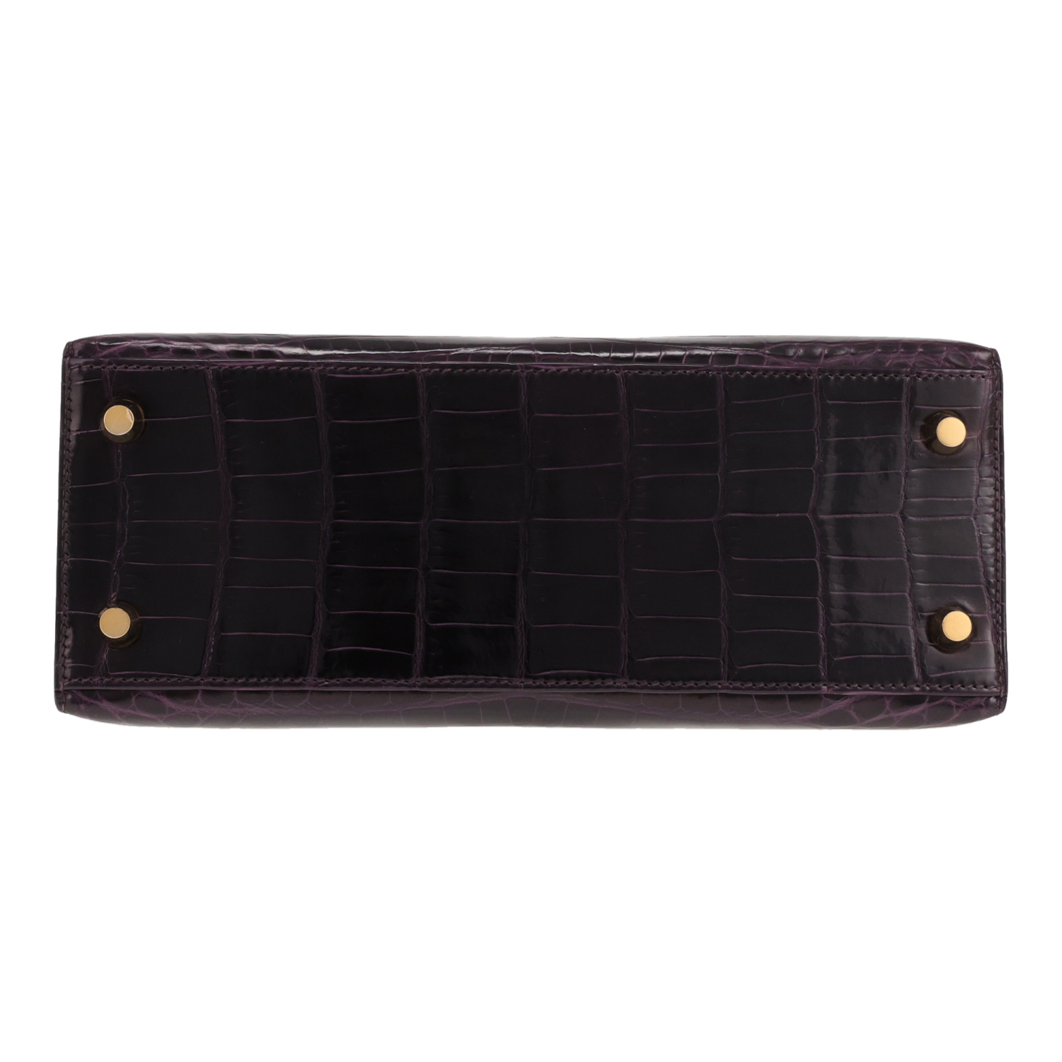 Sac à main Hermès  Kelly 25 cm en crocodile niloticus aubergine - Detail D1