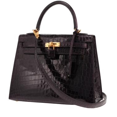 Bolso Hermès Kelly de 25 cm en piel de cocodrilo nilótico color Aubergine