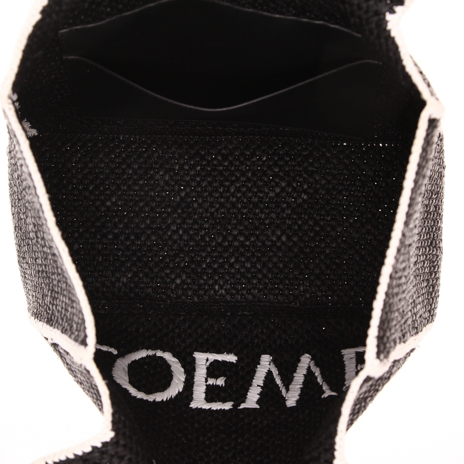 Borsa Loewe in rafia bicolore bianco e nero e pelle nera - Detail D3