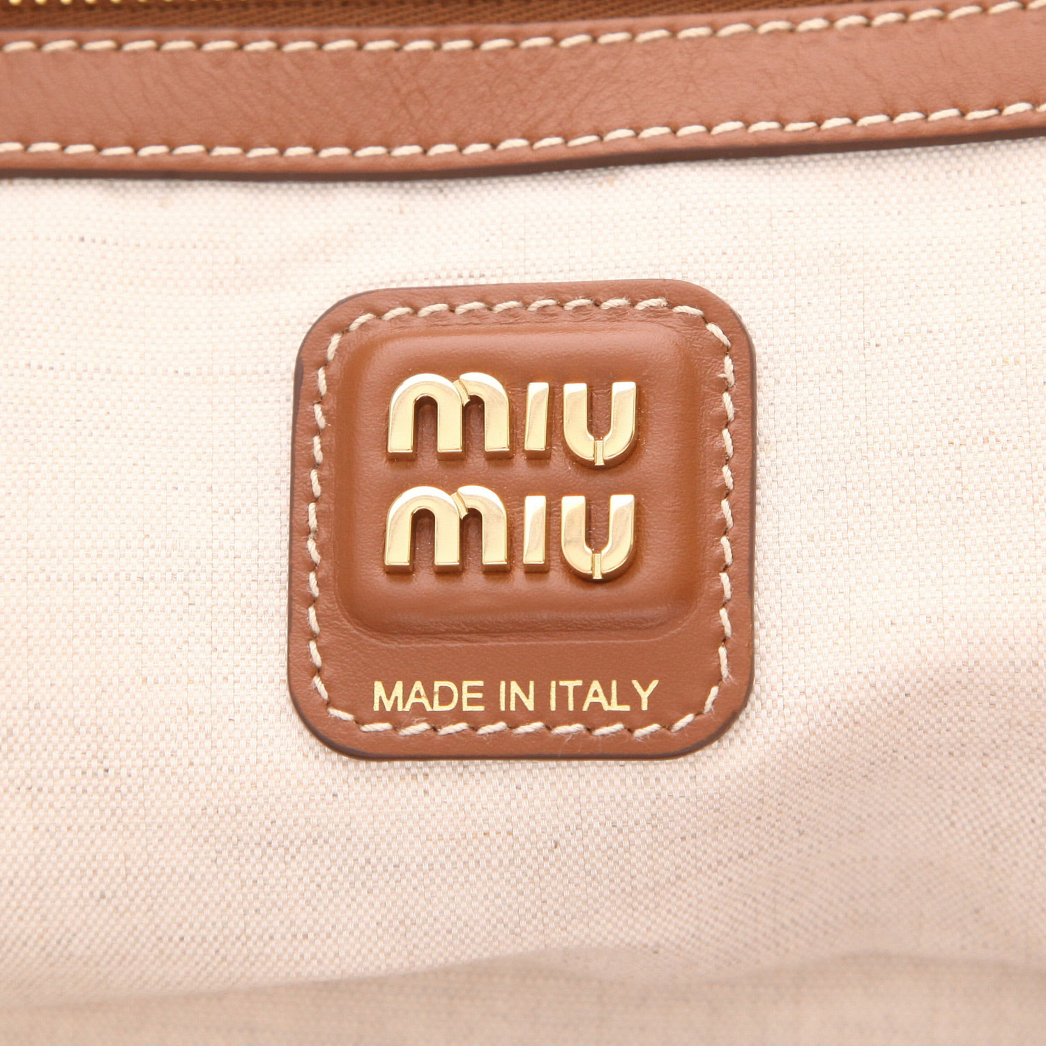 Bolso tipo cabas Miu Miu «Ivy» grande, de lona beige y piel marrón - Detail D2