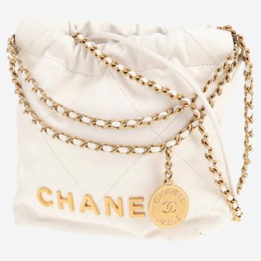 Sac bandoulière Chanel  22 mini  en cuir blanc