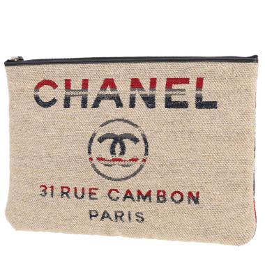 Bolso de mano Chanel «Deauville» de lona beige, roja y azul