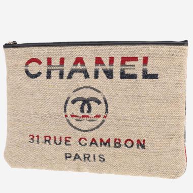 Pochette Chanel  Deauville en toile beige, rouge et bleue