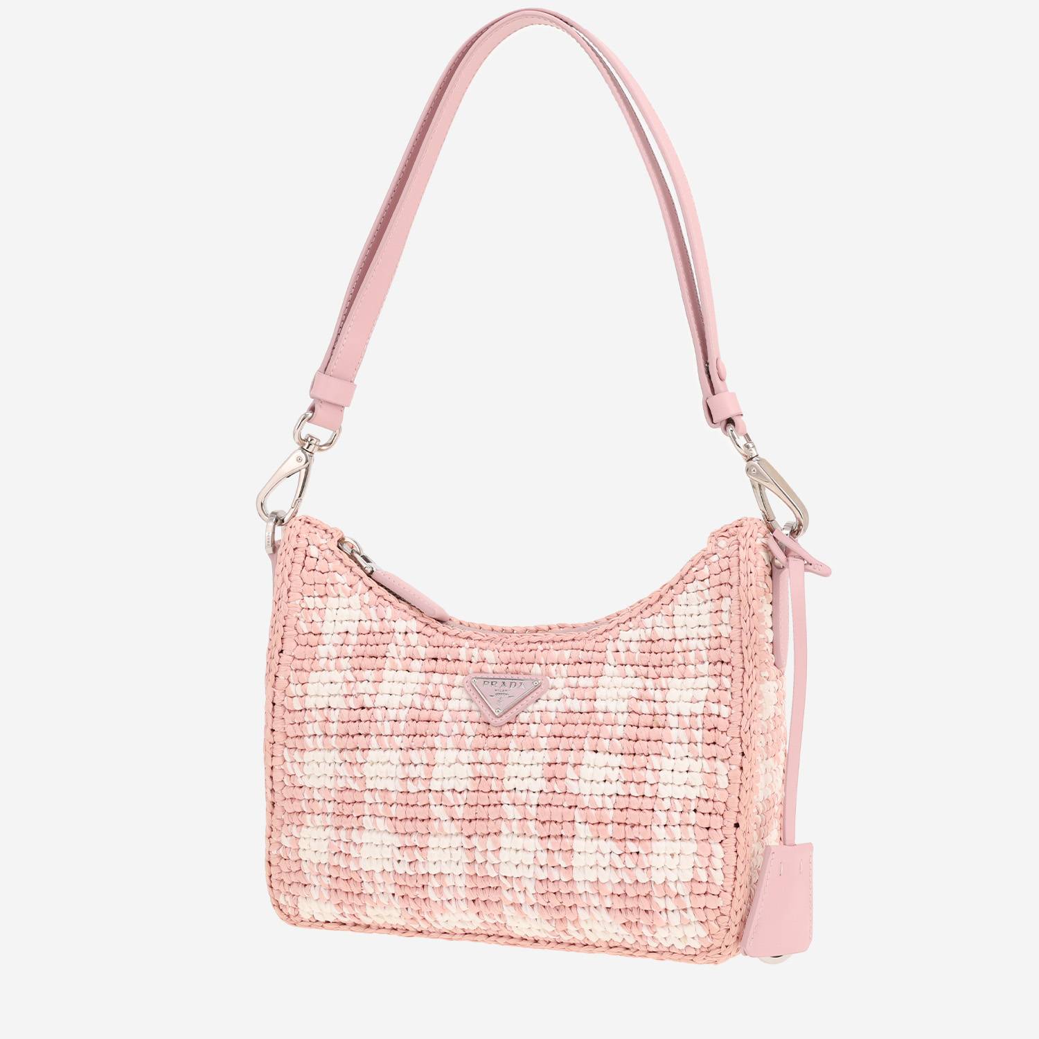 Sac à main Prada  Re-Edition 2000 en raffia bicolore rose et blanc