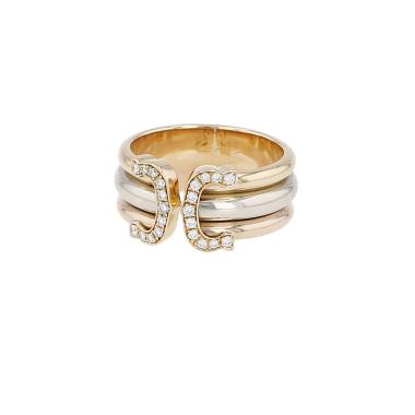 Cartier C de Cartier open ring in three-tone gold and diamonds