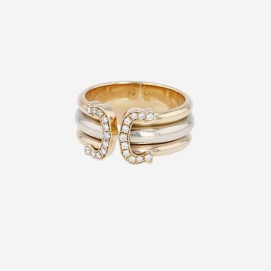Bague ouverte Cartier C de Cartier en 3 ors et diamants