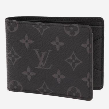 Portefeuille Louis Vuitton  Multiple en toile monogram noire et grise et cuir noir
