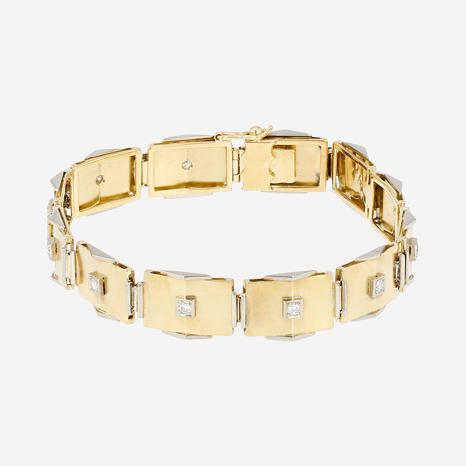 Bracelet années 1940 Vintage en or jaune, or blanc et diamants
