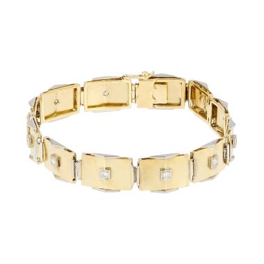 Vintage 1940s bracelet in yellow gold, white gold and diamonds