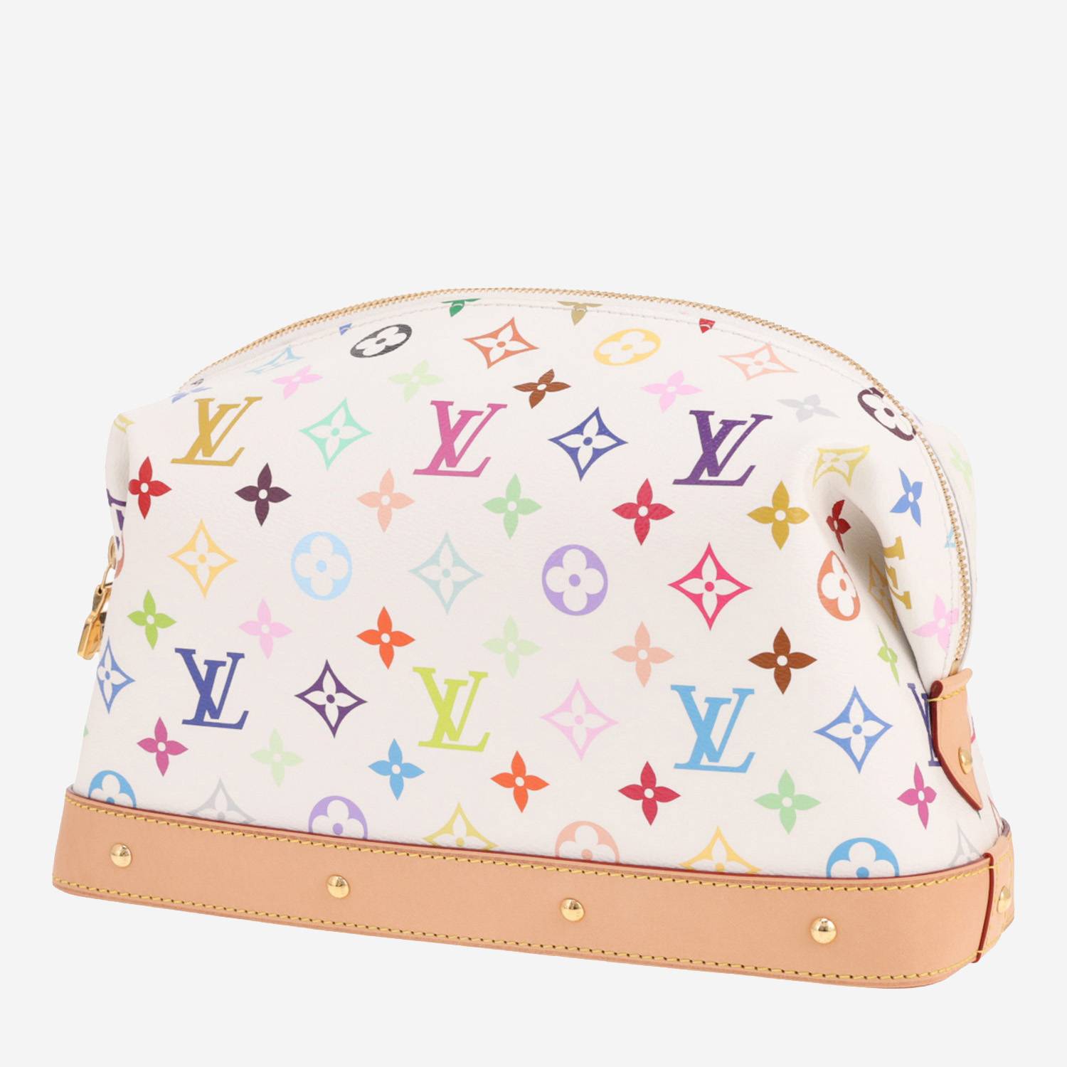 Pochette Louis Vuitton  Pochette cosmétique grand modèle  en toile monogram multicolore et blanche et cuir naturel