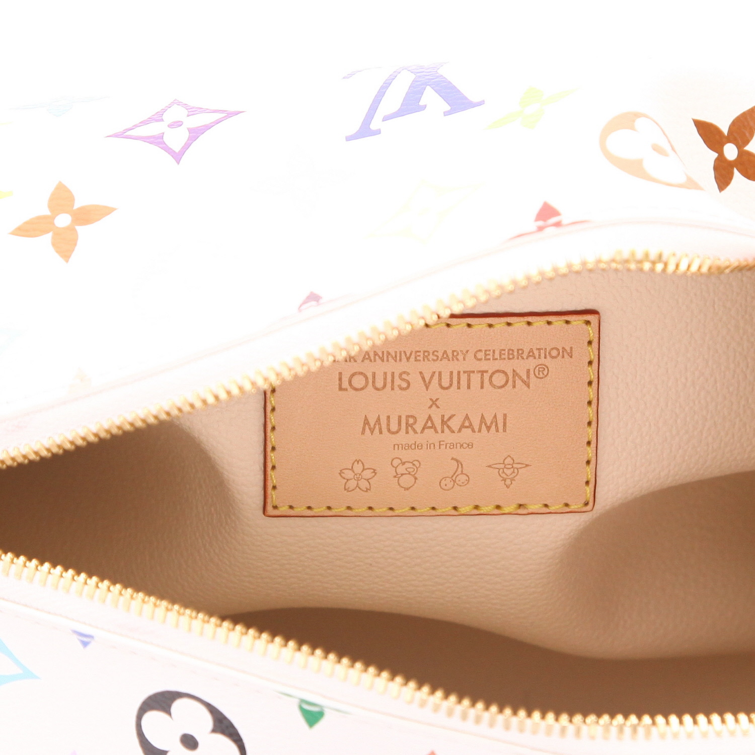 Pochette Louis Vuitton  Pochette cosmétique grand modèle  en toile monogram multicolore et blanche et cuir naturel - Detail D2