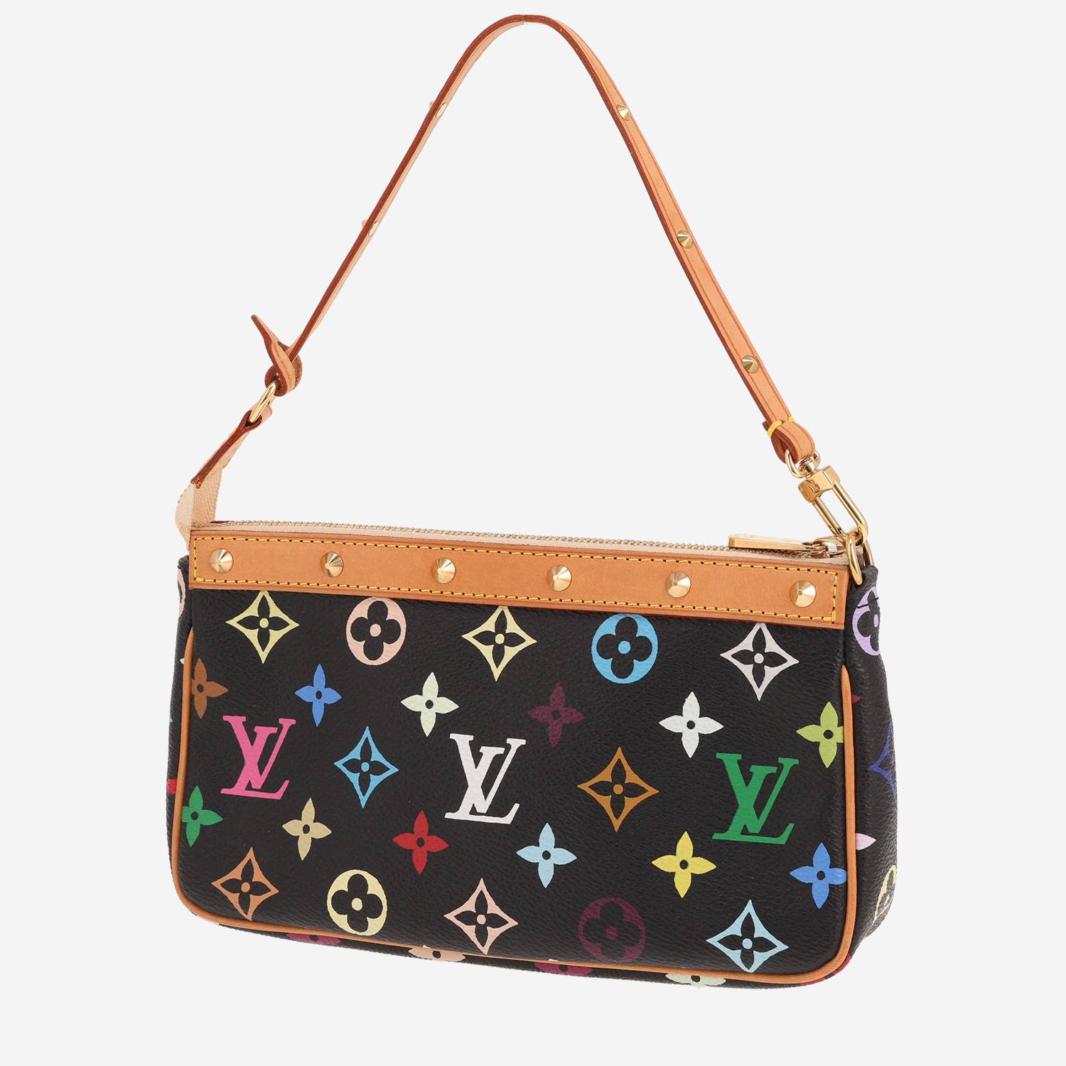 Pochette Louis Vuitton x Takashi Murakami Pochette accessoires en toile monogram multicolore noire et cuir naturel