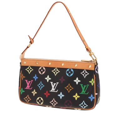 Pochette Louis Vuitton  Pochette per accessori in tela Monogram multicolore nera e pelle naturale