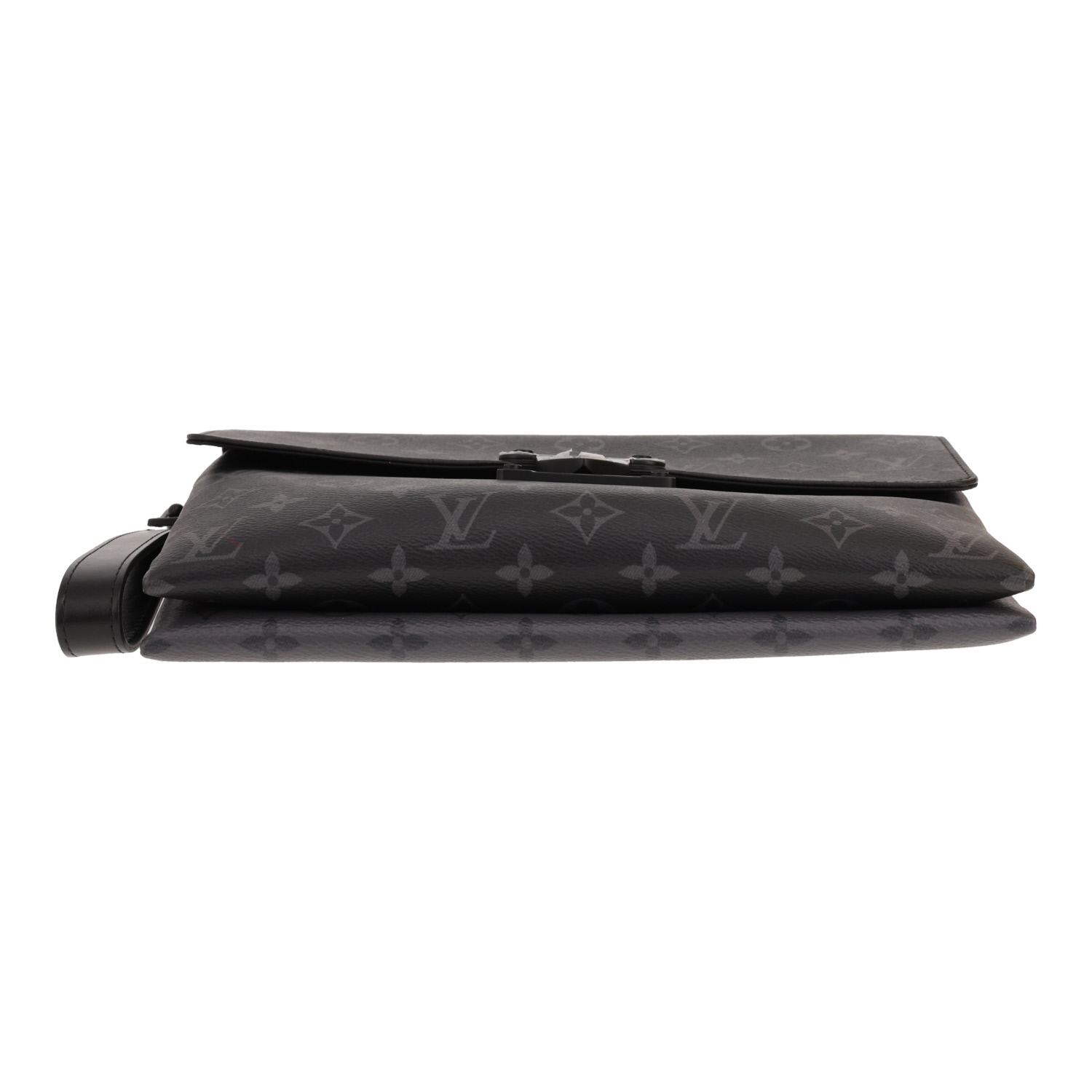 Louis Vuitton S Lock clutch bag in Noir and grey Monogram canvas - Detail D1