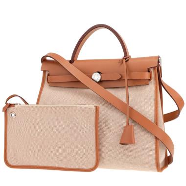 Borsa Hermès Herbag in tela beige e pelle Hunter