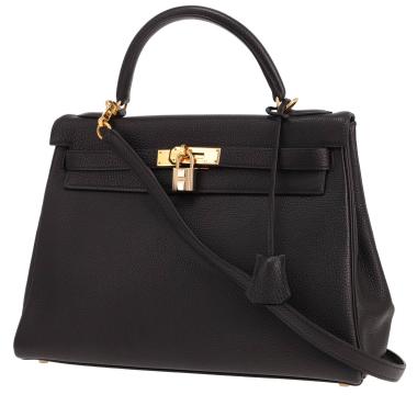 Bolso Hermès Kelly de 32 cm en piel Togo negra