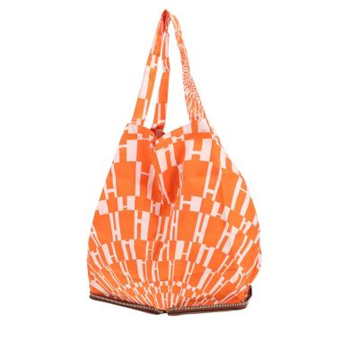 Hermès Silky Pop Tote Bag – Shop Bag in orange silk twill and brown leather