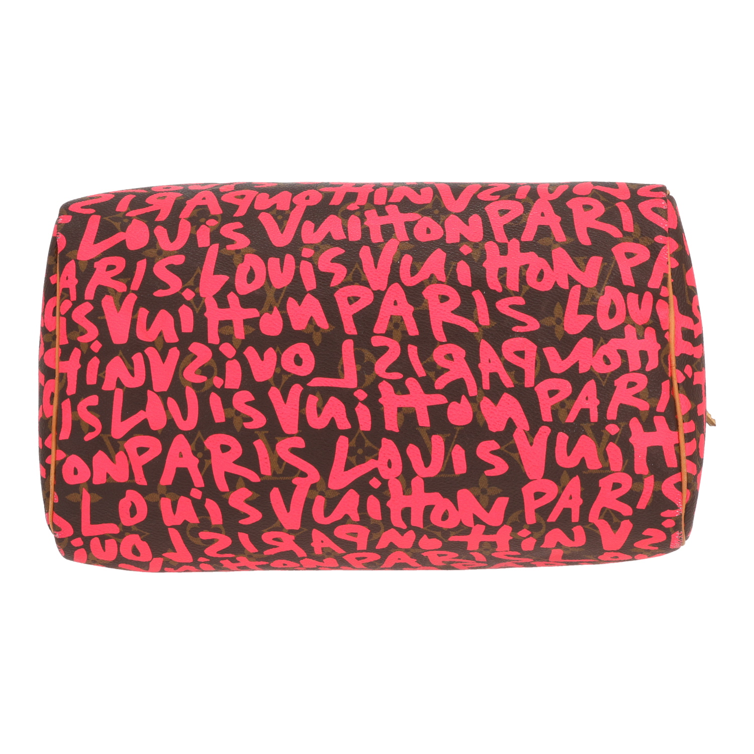 Louis Vuitton x Stephen Sprouse Speedy 30 Graffiti Limited Edition handbag in brown and red Monogram canvas and natural leather - Detail D1