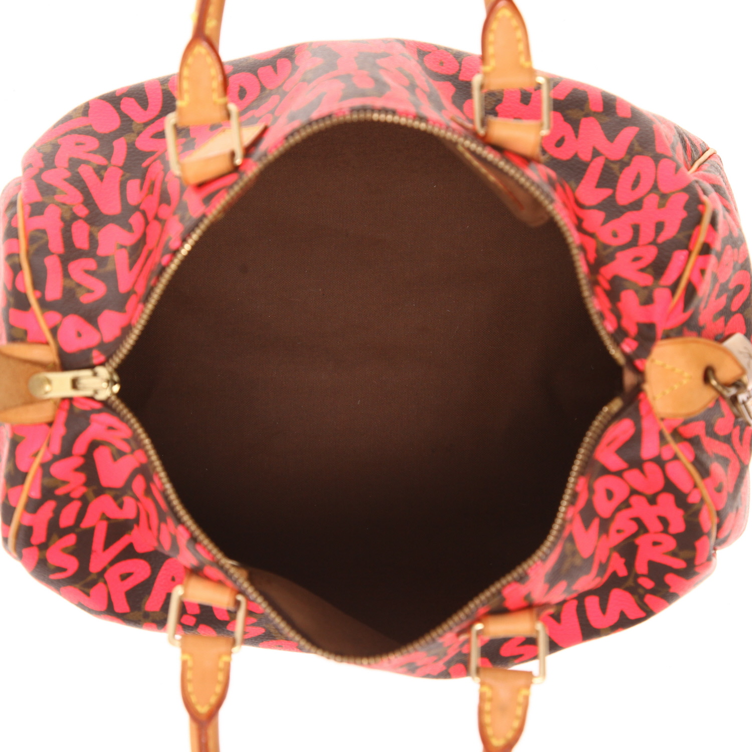 Louis Vuitton x Stephen Sprouse Speedy 30 Graffiti Limited Edition handbag in brown and red Monogram canvas and natural leather - Detail D3