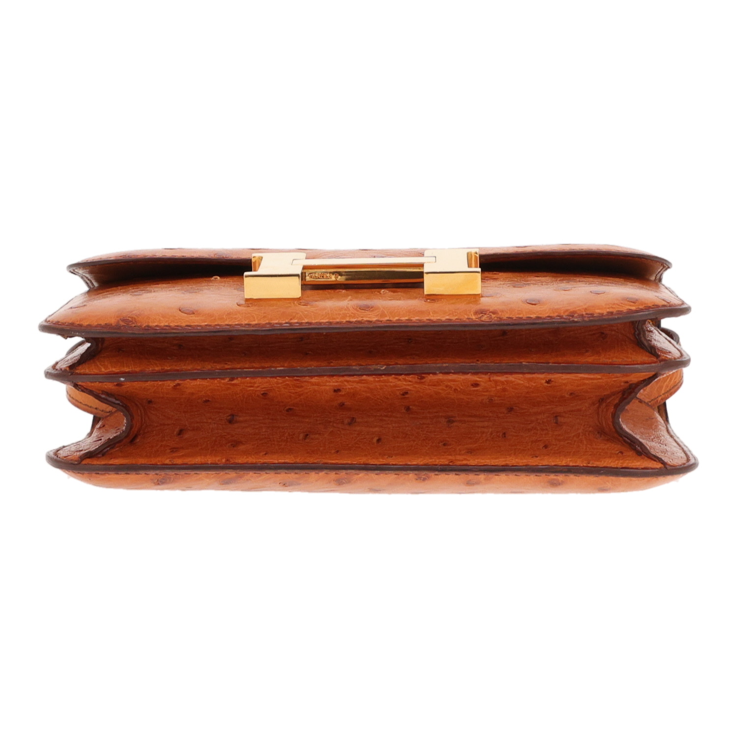 Hermès Constance handbag, 18 cm, in gold ostrich leather - Detail D1